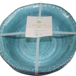 Acacia Home Melamine Bowls Set of 4 Teal Blue Crackle Rustic Soup Cereal NWT